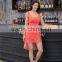 2016 U neck sleeveless midi stretchy red lace dress