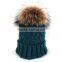 Myfur Teal Green Large Animal Raccoon Fur Bobble Crochet Hat and Cap