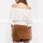 Short sleeve plain textured woven women off shoulder blouse