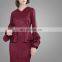 China Muslim Wholesaler Maroon Formal Women Baju Kurung V-neckline Style Two Pieces With Ruffle Sleeves Lady Suit