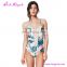 2017 V Neck Printed Seamless Swimwear High Waist Bathing Suit