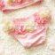 Latest new arrival korean style kids swimwear children girl flower lace bikini 3pcs flower bikini swimsuit for girl