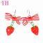 factory low price strawberry shape fabric material bow non-toxic metal necklace resin earring wholesale jewelry set