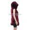 Wine red fashion long fur vest with big fur hoodie/whole raccoon fur vest KZ160066
