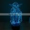 3D Optical Night Light Yoda Master 7 RGB Light Colors 10 LEDs AA Battery or DC 5V Mixed Lot