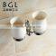 2015News Bathroom high quality wall fatting bathroom chrome brass ceramic and crystal doublr tumbler holder