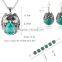 Green stone silver bracelet and necklace and earring sets 4pcs turquoise owl jewelry set