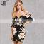 2017 splited neck and off-shoulder women printed sexy bandage dress