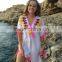 Bohemian Hand Emboidered neckline Kaftan beachwear tunic tops cotton tassels fringes funduna hem kurtis pom pom lace short tops