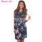 Latest fashion long sleeve A-line boho style floral print tunic dress