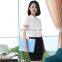 Summer hot sale elegant fitted chiffon contrast color collar custom office ladies white formal shirt design and pants factory