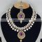 Western Designer Beautiful Pearl Crystal Purple Stone Gold Plated Wedding Collection Kundan Zerconic Necklace set