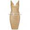 Summer dress Gold black red green Bandage Women's sleeveless v neck Evening Party Dress Bandage Bodycon Women Wearing