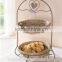 Two Tier Rustic Metal Stand with Wicker Plate and wicker heart and Ribbon Bow Decorated (46H-097)