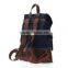 New arrival jean backpack travel canvas bag casual cowboy bags with contrast color, trim genuine leather, pu is optionable