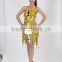 2015 fashion sexy yellow sequins women latin ballroom dress for competition