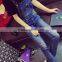 Spring dark blue overalls Siamese Slim influx of female feet hole jeans pants collapse was thin pants suspenders