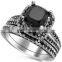 Self-designed brass/sterling silver micro paved jewelry black diamond ring set for men and women