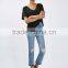 JXY Basic Black Batwing V Tee for Women