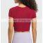 2023 Spring New Short Sleeve Yoga Crop Top Ribbed Sports Gym Wear Outdoor Walking Training Fitness T Shirt For Women