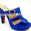 blue high heel party slipper platform lady wedding shoes with golden button