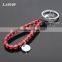 Hot Sale Manual Hand Braided Rope Silver Zinc Alloy Metal Round Tag Braided Leather Cord Black Red Leather Straps Braid Keychain