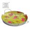 printed round zinc galvanized serving tray in polka dot rose