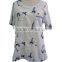 Floral Hand Embroidery Designs Round Collar Short Sleeve with Front Pocket Blouse Tunic Dress