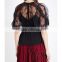 Wholesale Women V-neck Short Cape Sleeves Structured Grosgrain Waistband Lace and Crepe Top(DQE0189T)