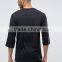High Quality Custom Crew Neck Three Quarter Length Sleeves Black Men's 100% Cotton 180gsm Casual Plain Design T-Shirt