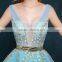 MGOO New Coming Popular Pageant Dress For Women Sky Blue Sheer V Neck Embroidery Floral Dress Evening Long 2260