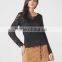 2017 Round neck black long sleeve transparent ladies lace tops
