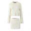 European and American Autumn/Winter New Round-neck Long-sleeve Solid Color Cable Knit Sweater With High-waist Pencil Skirt Set With Distressed Details
