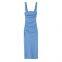 2025 Women's New Style Pleated Decoration Straight Neck Slim Midi Dress