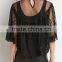 Autumn 2015 Sheer Lace Womens Black Mesh Tops with Batwing Sleeves
