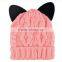 Unique Printed Cat Ear Decorated Polar Fleece Inside Twisted Knitting Women Girls Hat