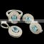 Natural Blue Topaz Finish Pendant Earrings Matching Set 925 Sterling Silver Rhodium Anti Tarnish Fashion Russian Earrings ring