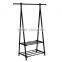 Black Metal Coat Hat Rack 2-tier Garment Drying Rack Clothes Shoe Organizer