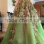 2016 Green Back See Through Wedding Dress Ball Gown Bridemaid Dresses Golden Appliques Dress