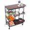 Portable Rolling Wire Shelf Wood Top Kitchen Storage Trolley