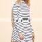 New European Style Clothing High Quality Mini Dress Fashion Women Long Sleeve White Striped Swing Dress