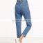 Wholesale Button Fly Cropped Turn Up Casual High Waist Pants
