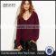 Custom V Neck Cold Shoulder Burgundy Sweater Cotton polyester Blends Drop Shoulder Sweatshirt