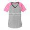 Fashion Women Grey and Pink Blank Raglan V-neck High Visibility T-shirts