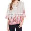 Womens 3/4 Sleeve Printed Top lady casual blouse designs chiffon blouse