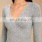 2017 new design grey long sleeve sexy wrap top for women