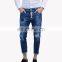 Glam head jeans distressed worn-out look ripped tight bottom denim pants your own brand jeans manufacturer