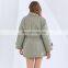 TWOTWINSTYLE Winter Women Coat V Neck Long Sleeve High Waist With Belt Cotton Parkas Casual Loose