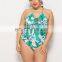 New Sexy Bikini Plus Size Woman Siamese Fat Swimsuit Halter Strap Printed Swimsuit