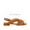 Ladies flat multi strap shoes ankle strap brown color low heel back strap suede material design women sandals